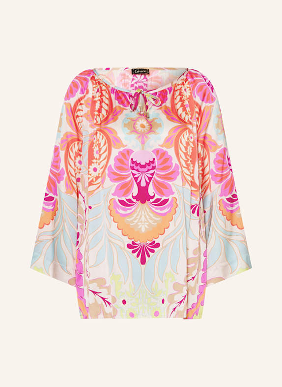 Grace Satin blouse shirt with 3/4 sleeves CREAM / ORANGE / PINK
