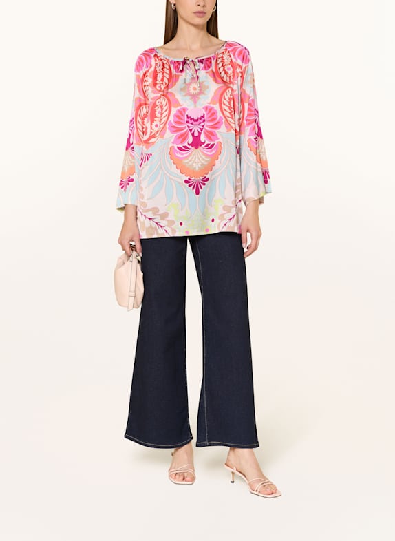 Grace Blouse van satijn met 3/4-mouwen CRÈME / ORANJE / ROZE