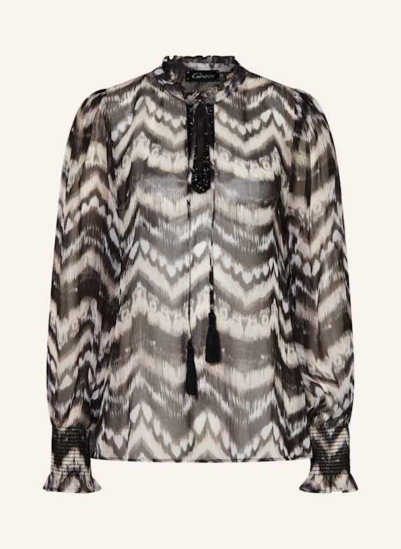 Grace Shirt blouse with decorative gems BLACK / WHITE