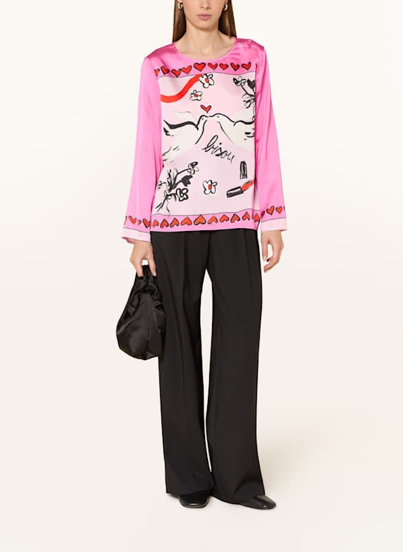 Grace Blouse van satijn ROZE / ROSE CLAIR / ZWART