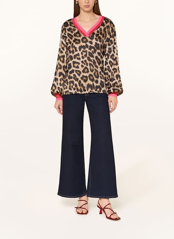 Grace Blouse van satijn met glittergaren CAMEL / ZWART