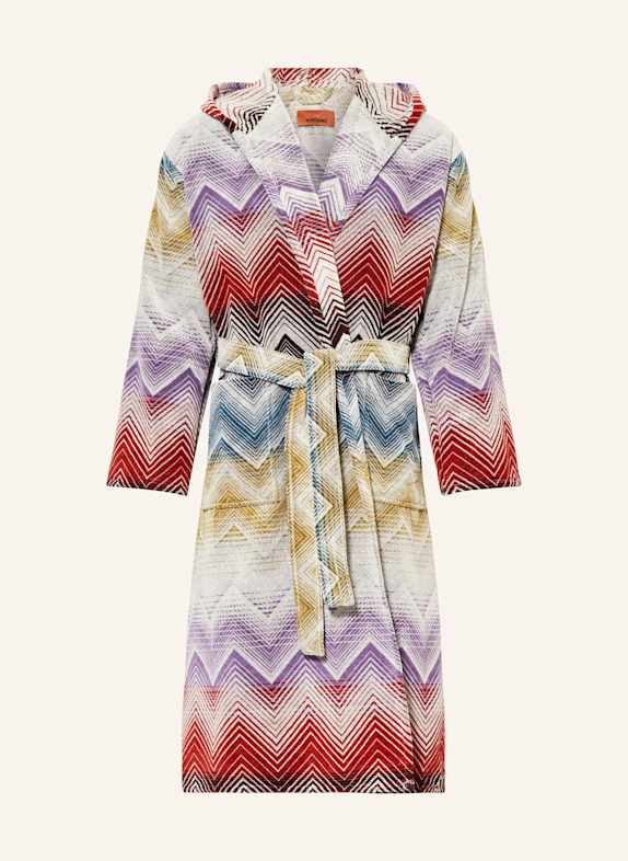 MISSONI Home MAREA unisex bathrobe with hood WHITE/ LIGHT PURPLE/ DARK RED