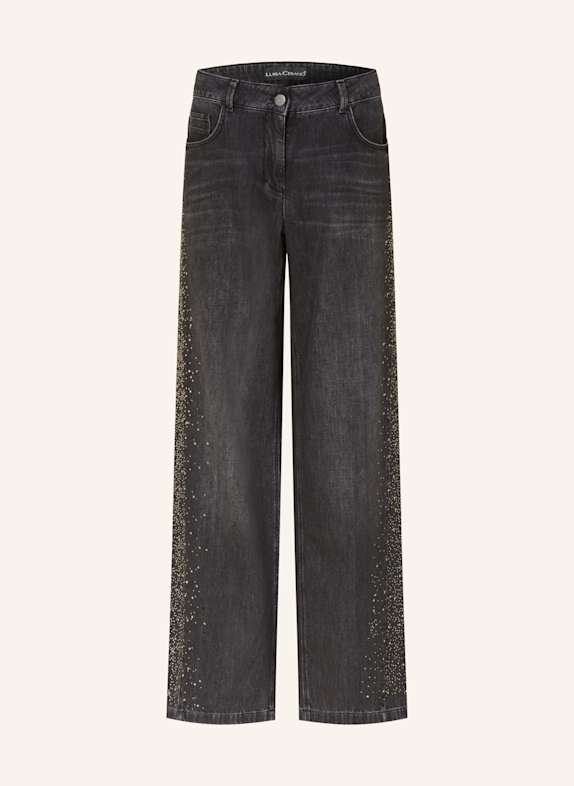 LUISA CERANO Wide leg jeans with decorative gems 1 BLACK