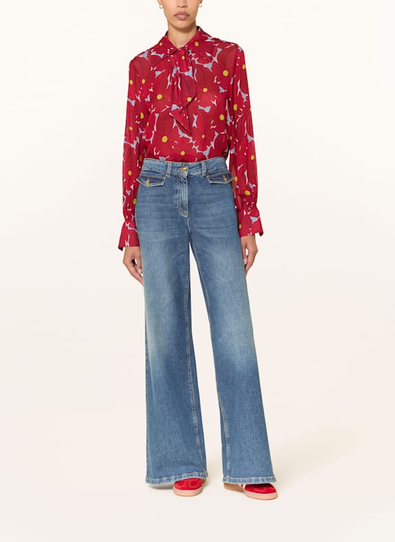 LUISA CERANO blouse ROOD / DONKERGEEL / LICHTBLAUW