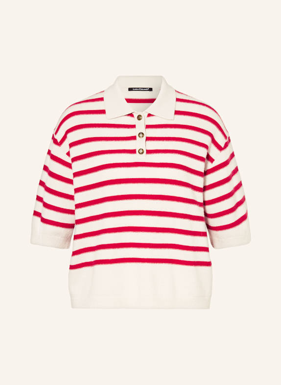 LUISA CERANO Knitted polo shirt CREAM / RED