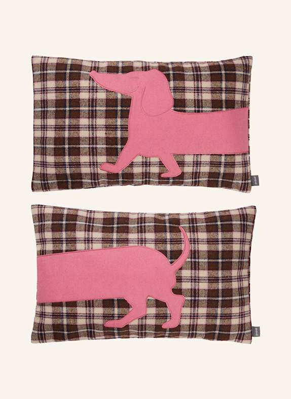 PAD Ozdobný povlak na polštář TARTAN DOG, sada 2 kusů TMAVĚ HNĚDÁ / RŮŽOVÁ / MODRÁ