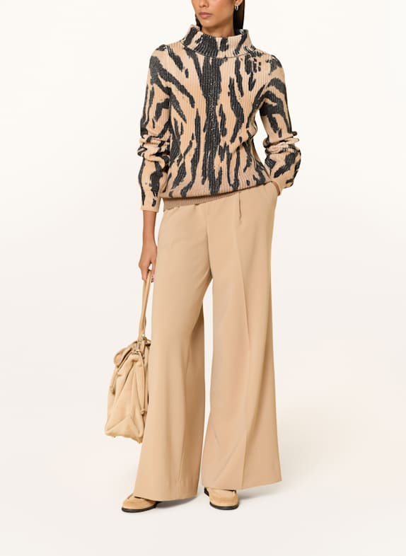 monari Pullover mit Glitzergarn und Schmucksteinen COGNAC / SCHWARZ