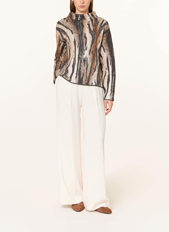 monari Pullover mit Schmucksteinen DUNKELGRAU / BRAUN / CREME