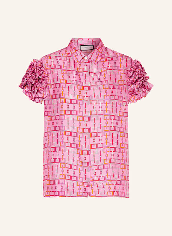 SEM PER LEI Blusenshirt aus Seide mit Rüschen PINK / ORANGE