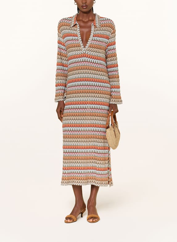 SEM PER LEI Strickkleid OLIV / HELLBLAU / ORANGE