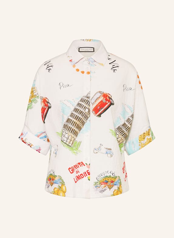 SEM PER LEI Hemdbluse mit 3/4-Arm WEISS / TÜRKIS / HELLROSA