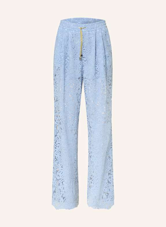 SEM PER LEI Wide leg trousers with broderie anglaise tuxedo stripes LIGHT BLUE