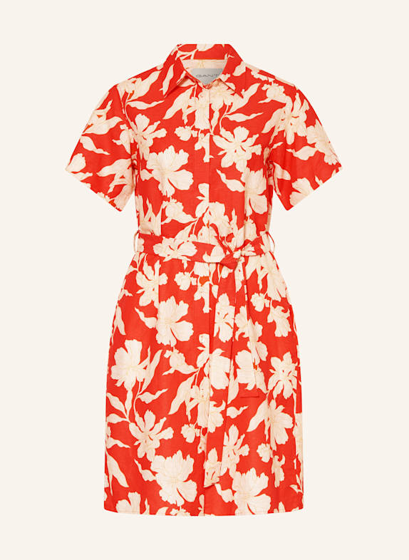 GANT Hemdblusenkleid aus Leinen ROT / ECRU