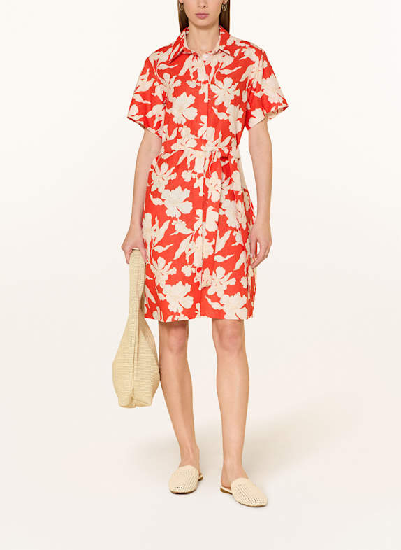 GANT Robe chemise en lin ROUGE / ÉCRU