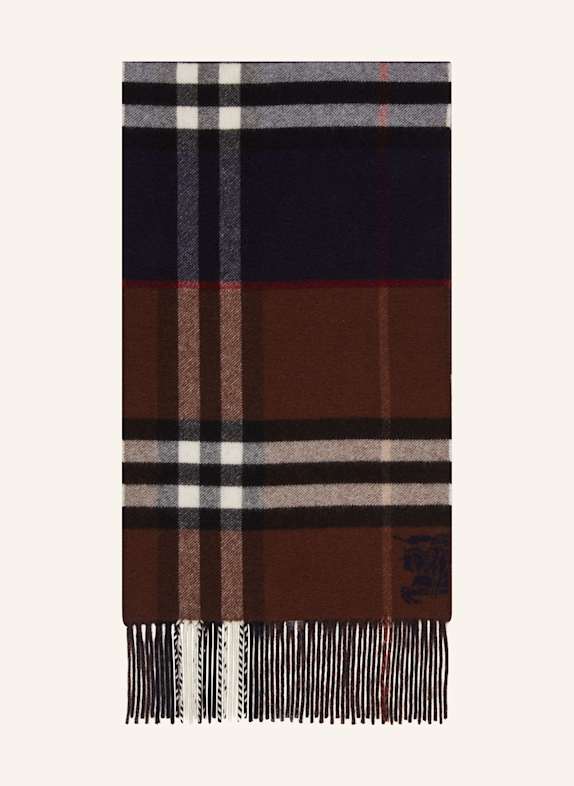 BURBERRY Kaszmirowy szal BRĄZOWY/ CZARNY/ NIEBIESKI