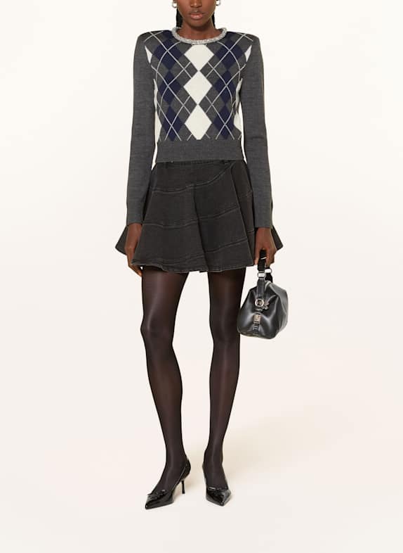 self-portrait Sweater with decorative gems DARK GRAY / BROWN / LIGHT PINK