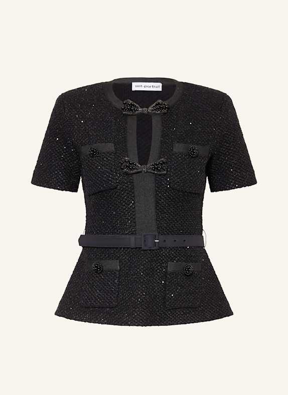 self-portrait Bluzka z tweedu z cekinami CZARNY