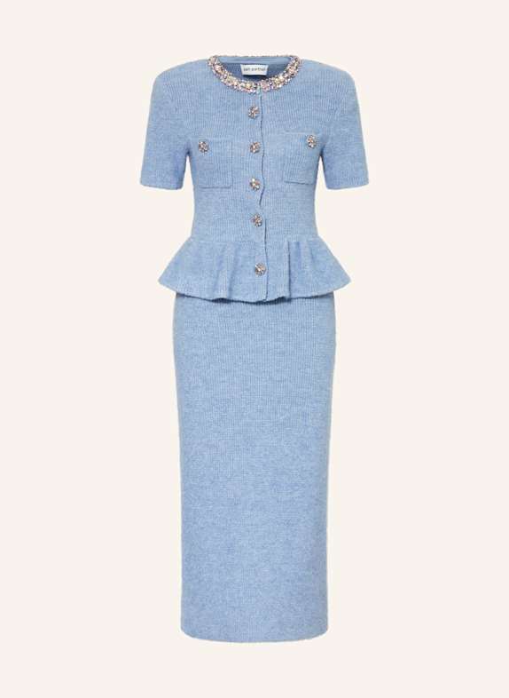 self-portrait Strickkleid mit Schmucksteinen und Glitzergarn HELLBLAU