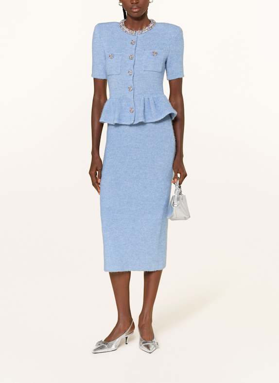 self-portrait Strickkleid mit Schmucksteinen und Glitzergarn HELLBLAU