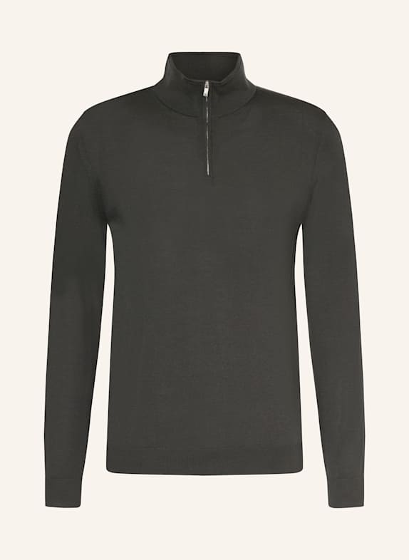 REISS Sweter typu troyer BLACKHALL z wełny merino KHAKI