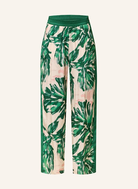 MARC AUREL Trousers with tuxedo stripes GREEN / CREAM