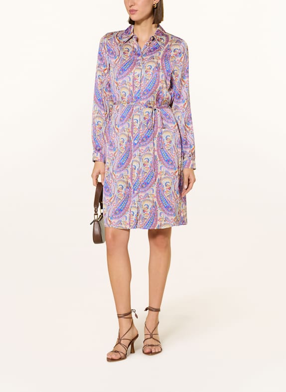 MARC AUREL Satijnen overhemdjurk LICHTGEEL / BLAUW / ROZE