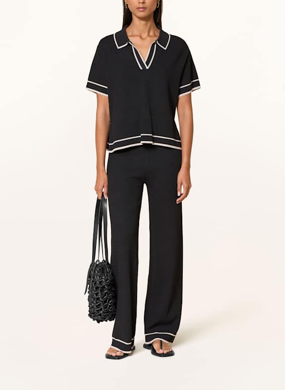 MARC AUREL Strick-Poloshirt SCHWARZ / WEISS