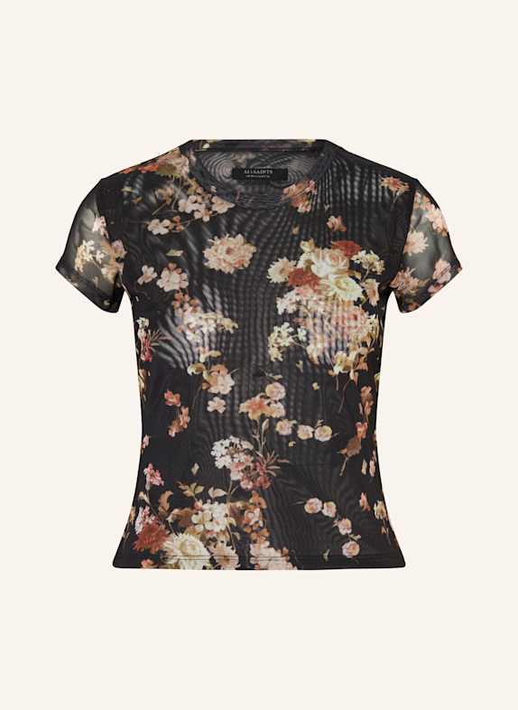 ALLSAINTS T-Shirt ELLIE aus Mesh SCHWARZ / ROT / GELB