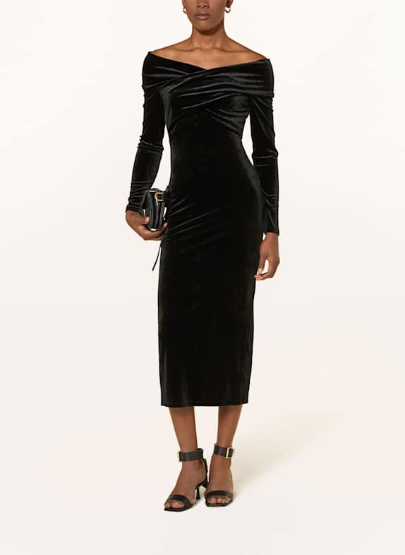 ALLSAINTS Etuikleid DELTA VELVET aus Frottee SCHWARZ