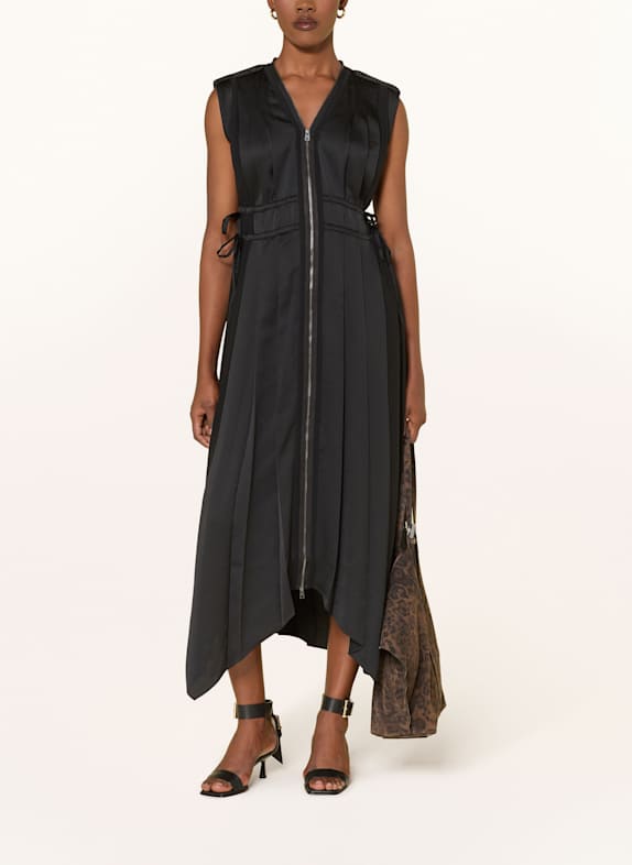 ALLSAINTS Plisseekleid AMALA im Materialmix SCHWARZ