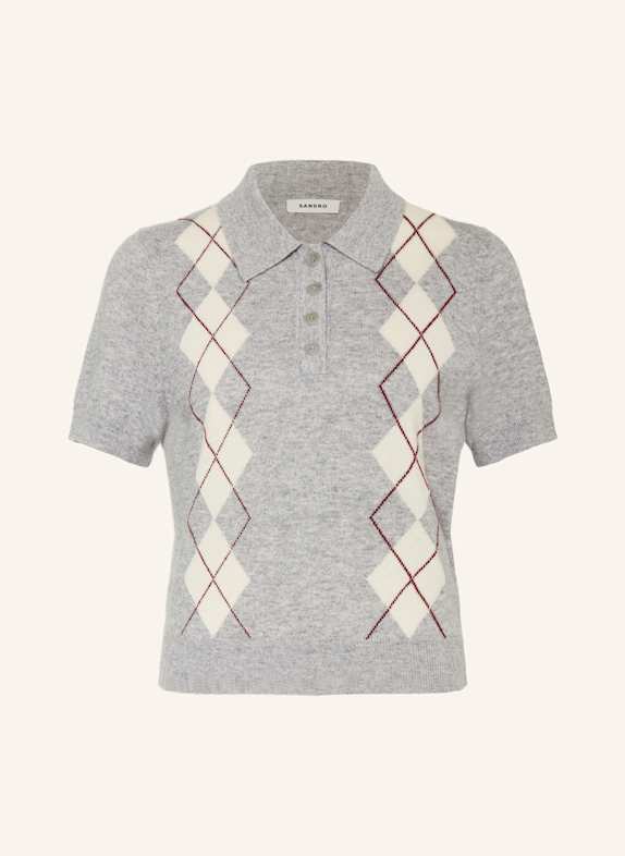SANDRO Strick-Poloshirt GRAU / ECRU / DUNKELROT