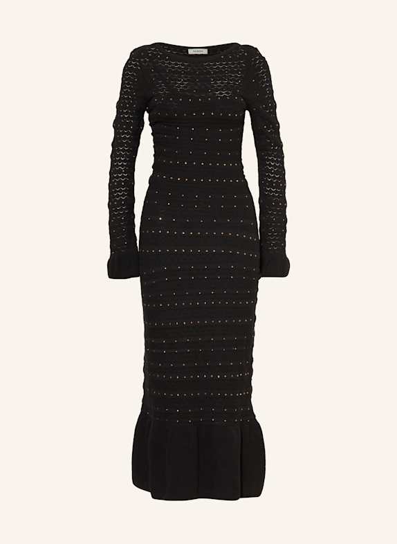 SANDRO Strickkleid mit Schmucksteinen und Volants SCHWARZ