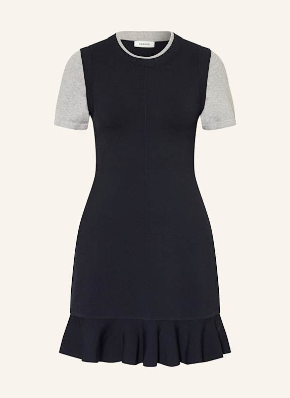 SANDRO Strickkleid mit Volants DUNKELBLAU / GRAU