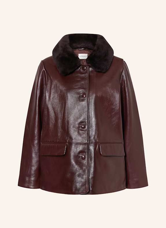 CLAUDIE PIERLOT Lederjacke mit Kunstfell DUNKELROT