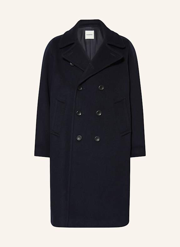 SANDRO Płaszcz wełniany GRANATOWY