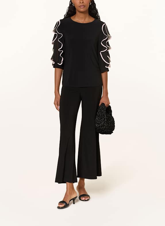 Joseph Ribkoff Blouse met volants en 3/4-mouwen ZWART / VIEUX ROSE