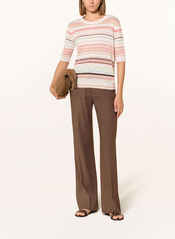 CINQUE Gebreid shirt CIROMANA met linnen WIT / ROOD / LICHTGROEN