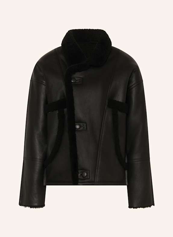 SANDRO Lederjacke mit Schaffell SCHWARZ