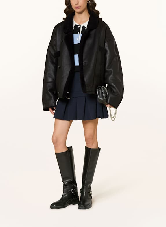 SANDRO Lederjacke mit Schaffell SCHWARZ