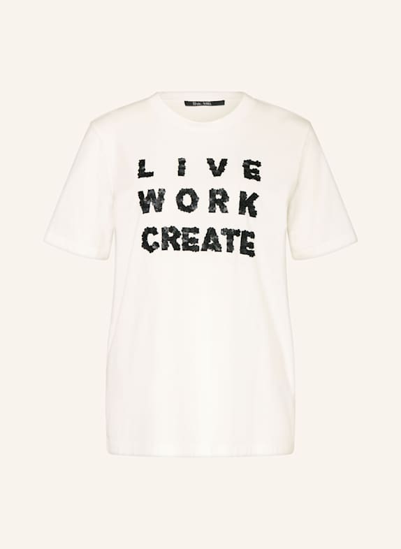 MARC AUREL T-Shirt mit Schmuckperlen WEISS / SCHWARZ