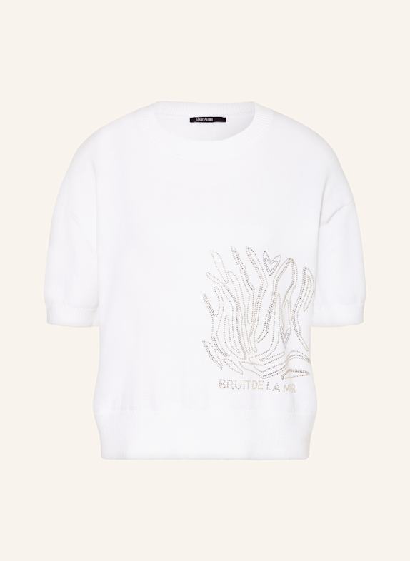 MARC AUREL Pull en maille avec pierres décoratives BLANC / VERT CLAIR / GRIS