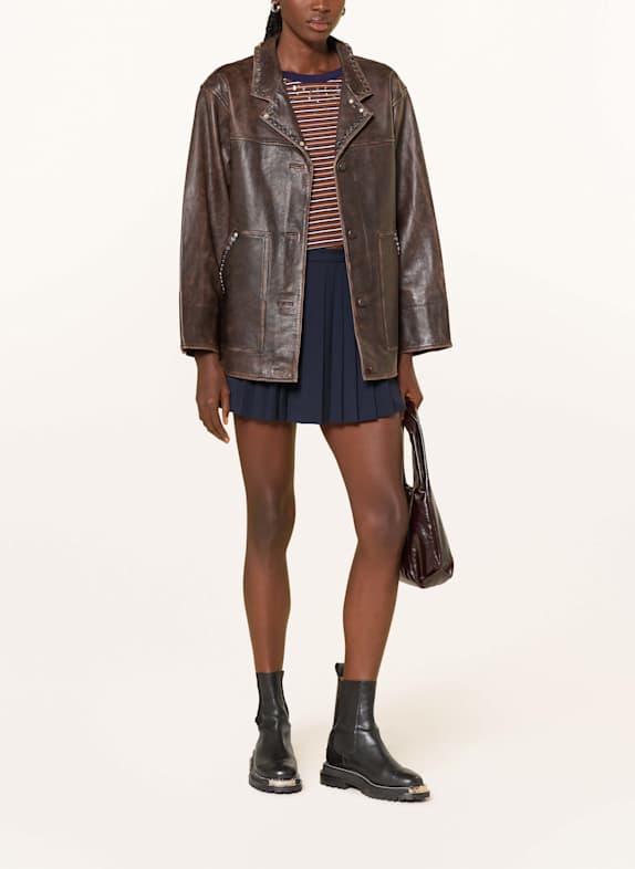 SANDRO Lederjacke mit Nieten DUNKELBRAUN