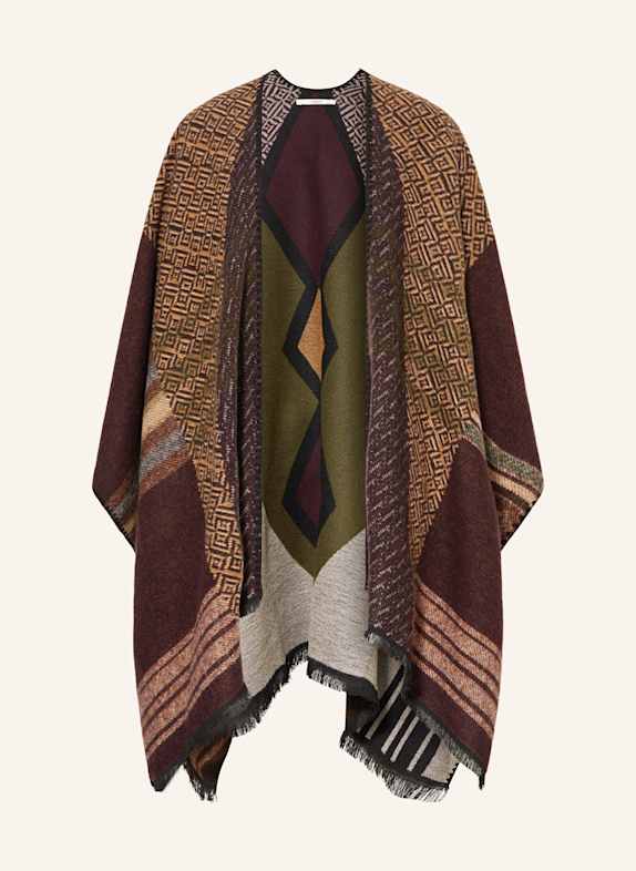 ba&sh Pelerína PANAMA TMAVĚ ČERVENÁ/ ZELENÁ/ TMAVĚ ŽLUTÁ