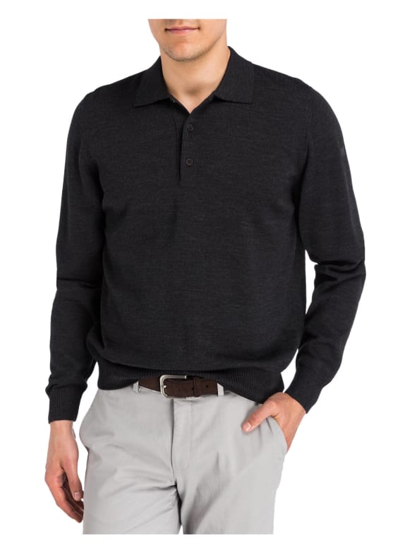 MAERZ MUENCHEN Strick-Poloshirt ANTHRAZIT MELIERT