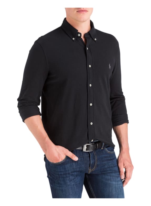 POLO RALPH LAUREN Piqué-overhemd Custom Fit ZWART