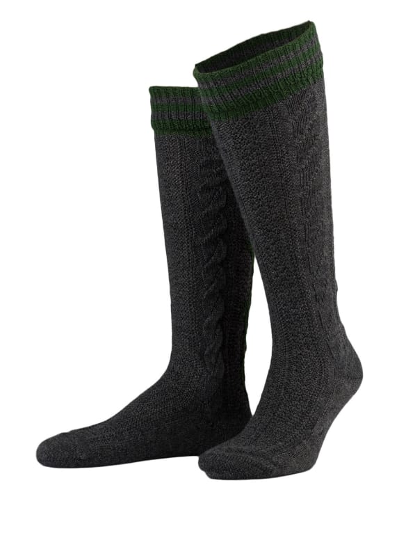 LUSANA Trachten knee high stockings made of merino wool 0219 anthrazit/tanne