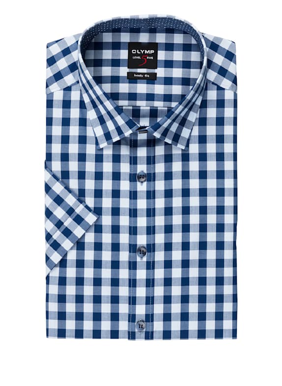 OLYMP Kurzarm-Hemd Level Five body fit BLAU/ WEISS KARIERT