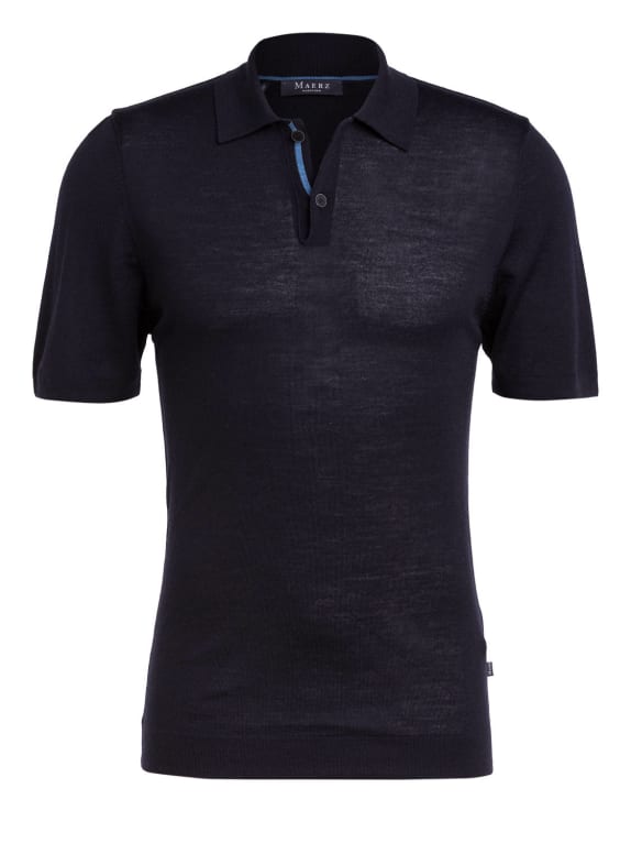 MAERZ MUENCHEN Strick-Poloshirt aus Merinowolle DUNKELBLAU