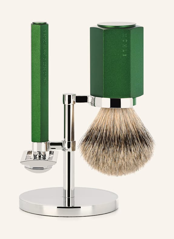 MÜHLE 3-teiliges Rasier-Set - HEXAGON  designed by Mark Braun GRÜN