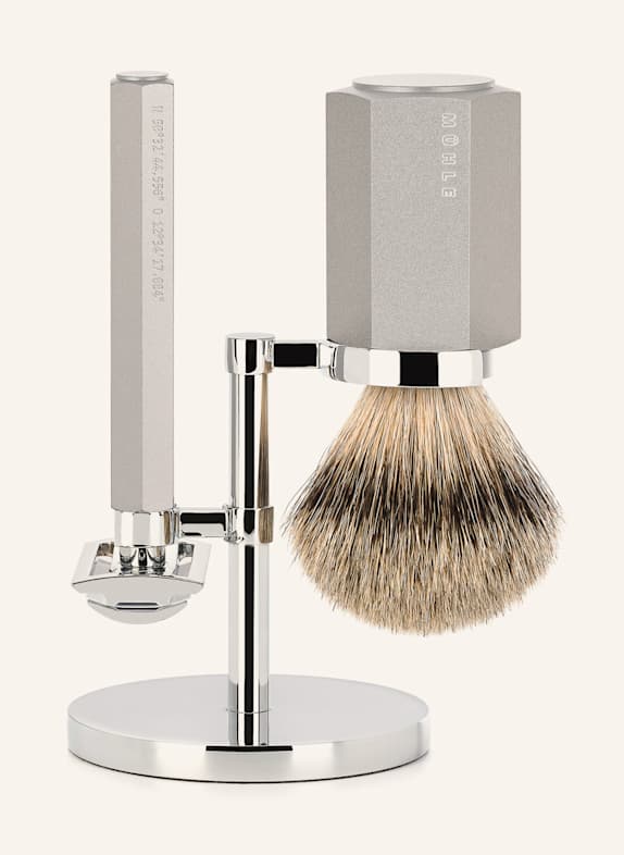MÜHLE 3-tlg. Rasier-Set - HEXAGON SILBER